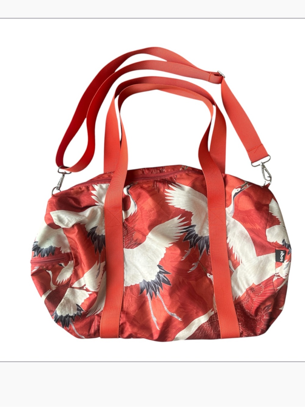 LOQI Haori Red & White Cranes Weekender Travel Duffle Bag Eco-Friendly Recycled